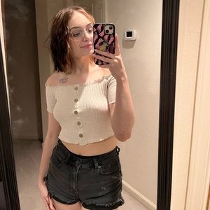 off the shoulder cream lounge top